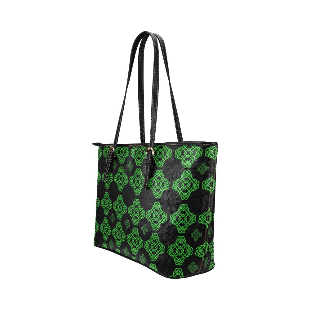 Celtic Knot Green Neon Design Leather Tote Bag