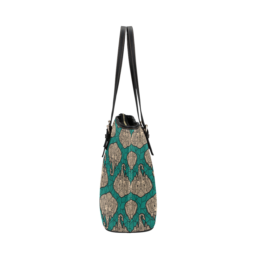 Boho Head Elephant Leather Tote Bag
