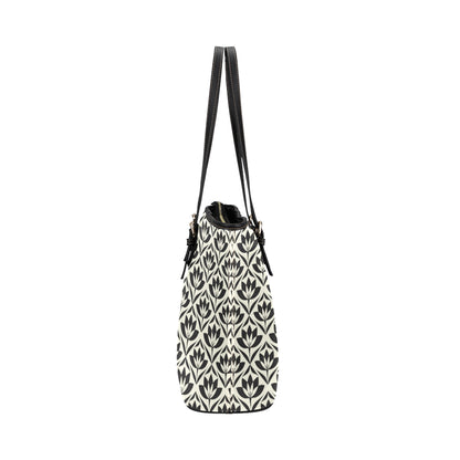 Lotus Pattern Print Leather Tote Bag