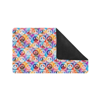 Peace Sign Patchwork Design Print Rubber Doormat