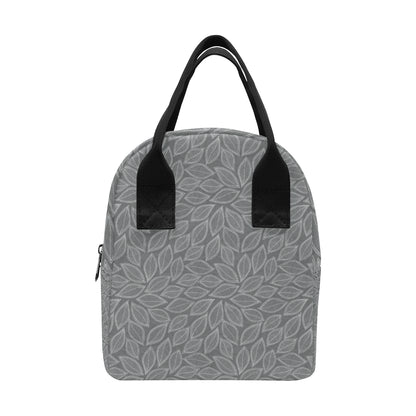 Elm Leave Grey Print Pattern Insulated Lunch Bag