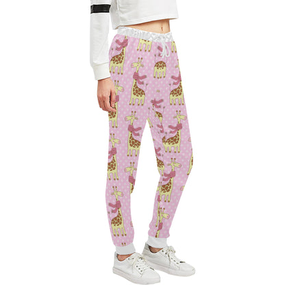 Giraffe Cute Pink Polka Dot Print Unisex Sweatpants