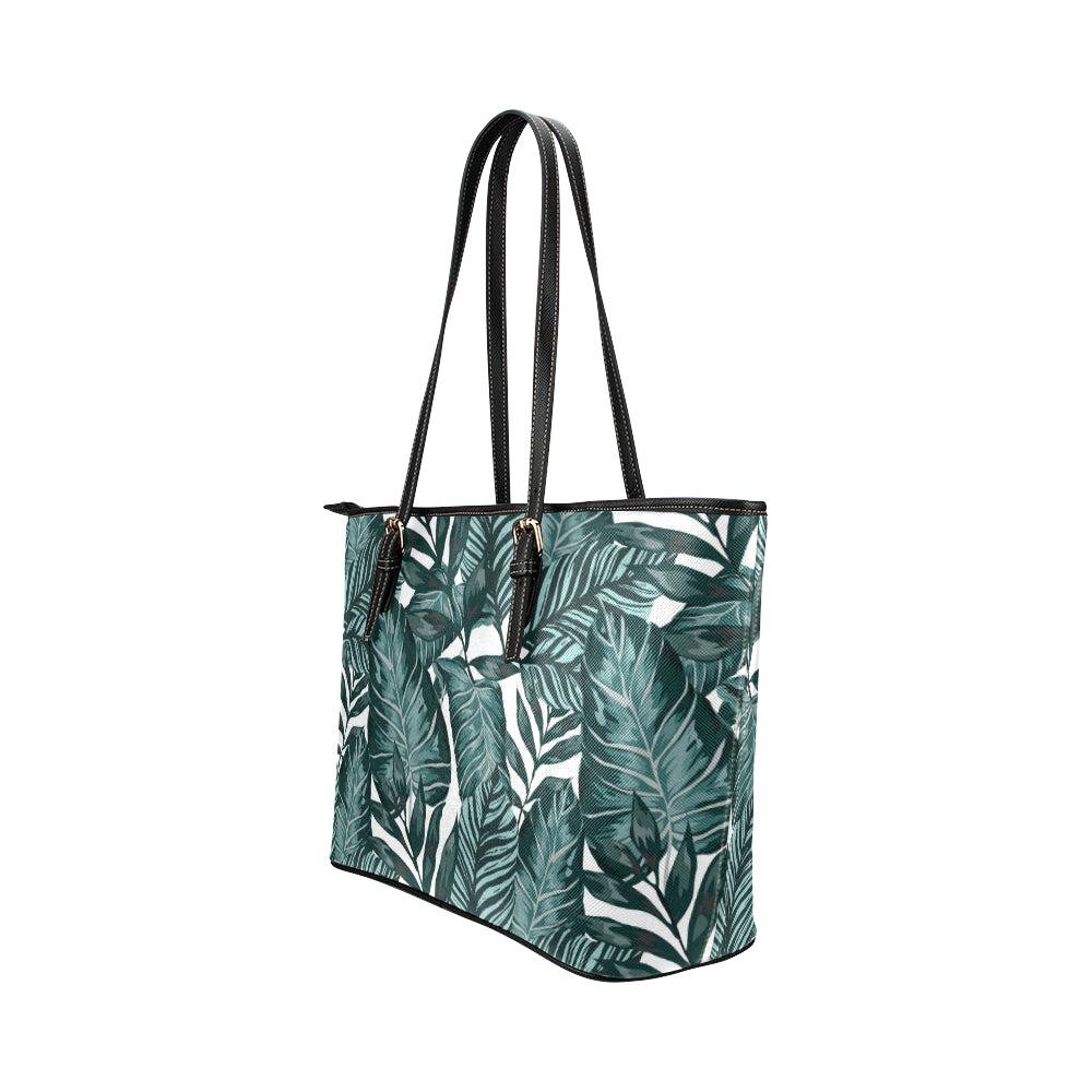 Tropical Palm Leaves Pattern Leather Tote Bag