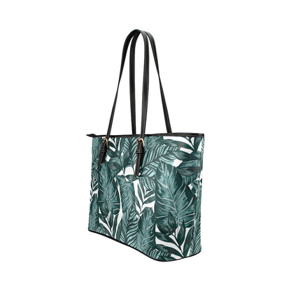 Tropical Palm Leaves Pattern Leather Tote Bag