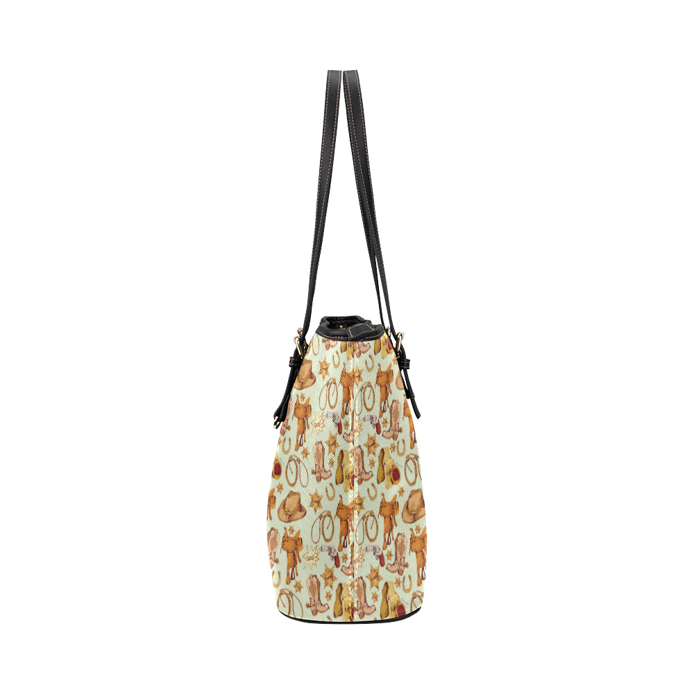 Western Cowboy Design Pattern Leather Tote Bag