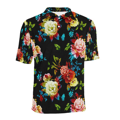 Peony Pattern Print Design PE07 Men Polo Shirt