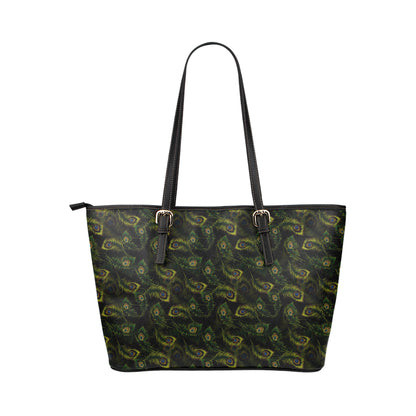 Peacock Feather Pattern Design Print Leather Tote Bag
