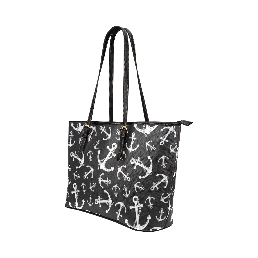 Anchor Black White Leather Tote Bag