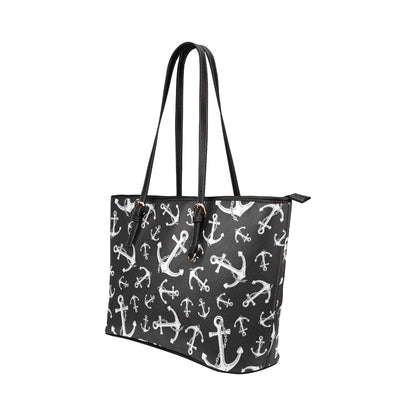 Anchor Black White Leather Tote Bag