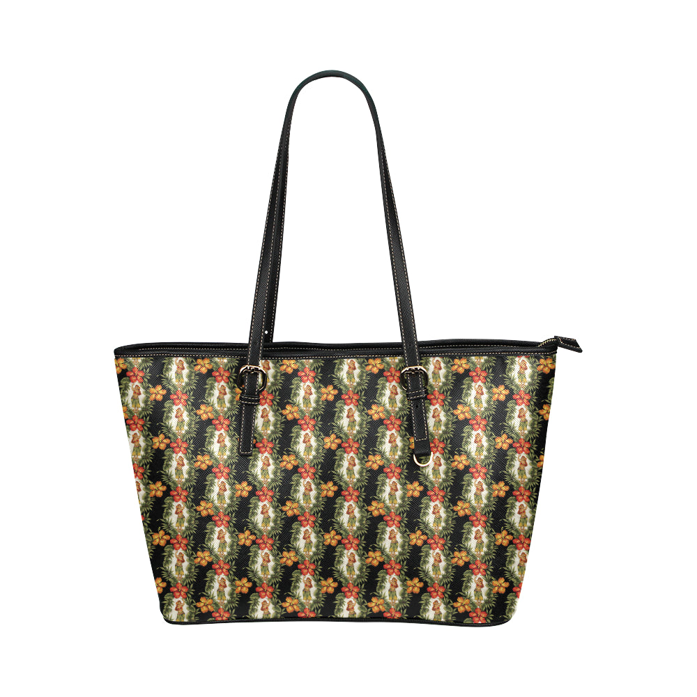 Hawaiian Flower Hula Hibiscus Print Leather Tote Bag