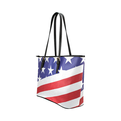American flag Print Leather Tote Bag