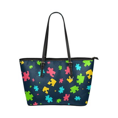 Autism Awareness Colorful Design Print Leather Tote Bag