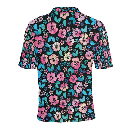 Pink Hibiscus Hawaiian Flower Men Polo Shirt