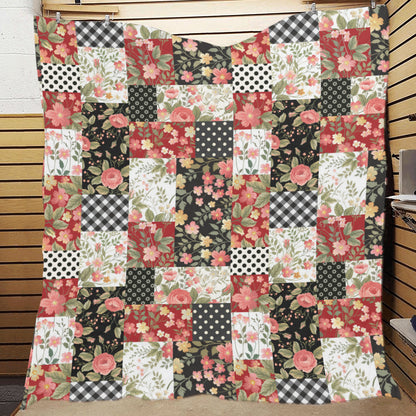 Patchwork Flower Pattern Print Design 03 Premium Quilt