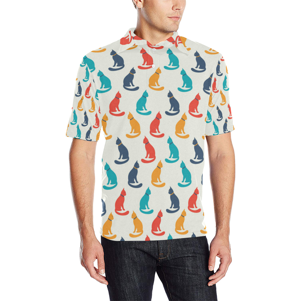Cat Pattern Print Design 03 Men Polo Shirt