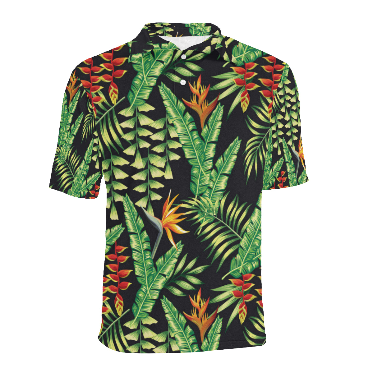 Hawaiian Flower Tropical Palm Leaves Men Polo Shirt