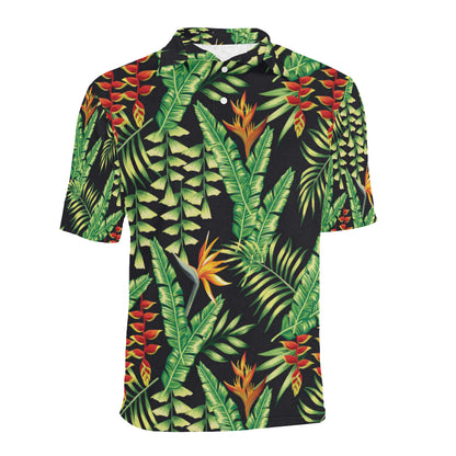 Hawaiian Flower Tropical Palm Leaves Men Polo Shirt