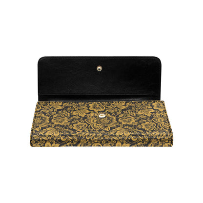 Brocade Gold Pattern Print Design 01 Women's Trifold Wallet