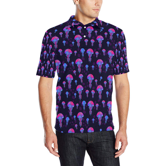 Jellyfish Neon Print Men Polo Shirt