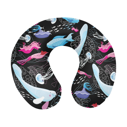 Manatee Pattern Print Design 02 U-Shaped Travel Neck Pillow