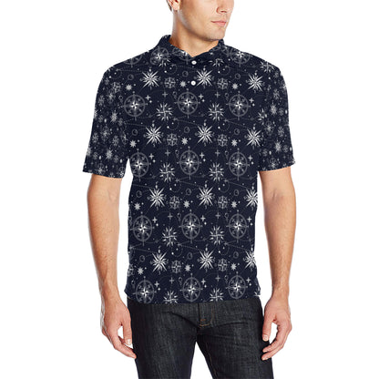 Nautical Sky Design Themed Print Men Polo Shirt
