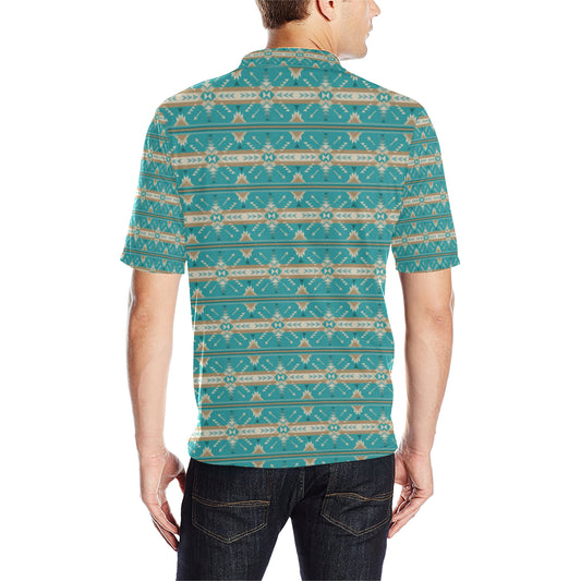 Southwest Native Design Themed Print Men Polo Shirt