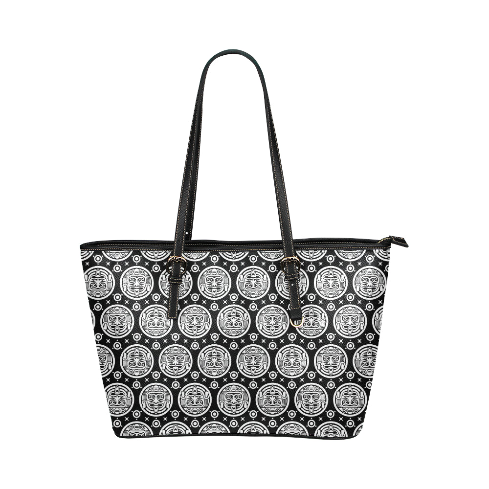 Calendar Aztec White Black Print Pattern Leather Tote Bag