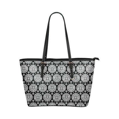 Calendar Aztec White Black Print Pattern Leather Tote Bag