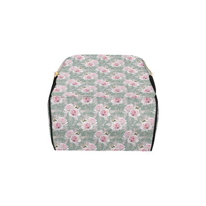 Rose White Pattern Print Design RO012 Diaper Bag Backpack