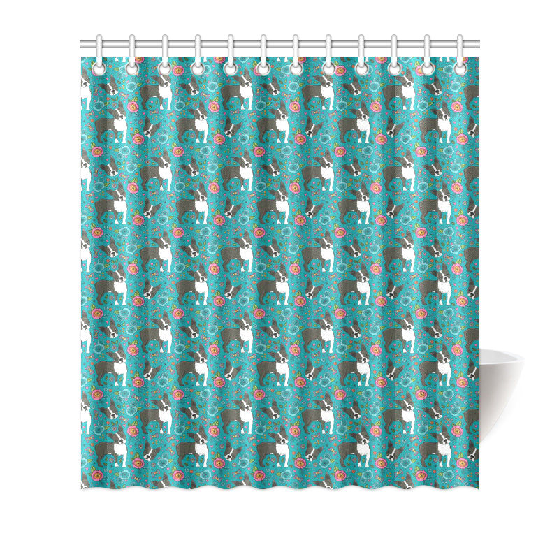 Boston Terrier Pattern Print Design 07 Shower Curtain
