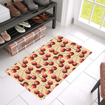 Cherry Orange Plaid Print Rubber Doormat