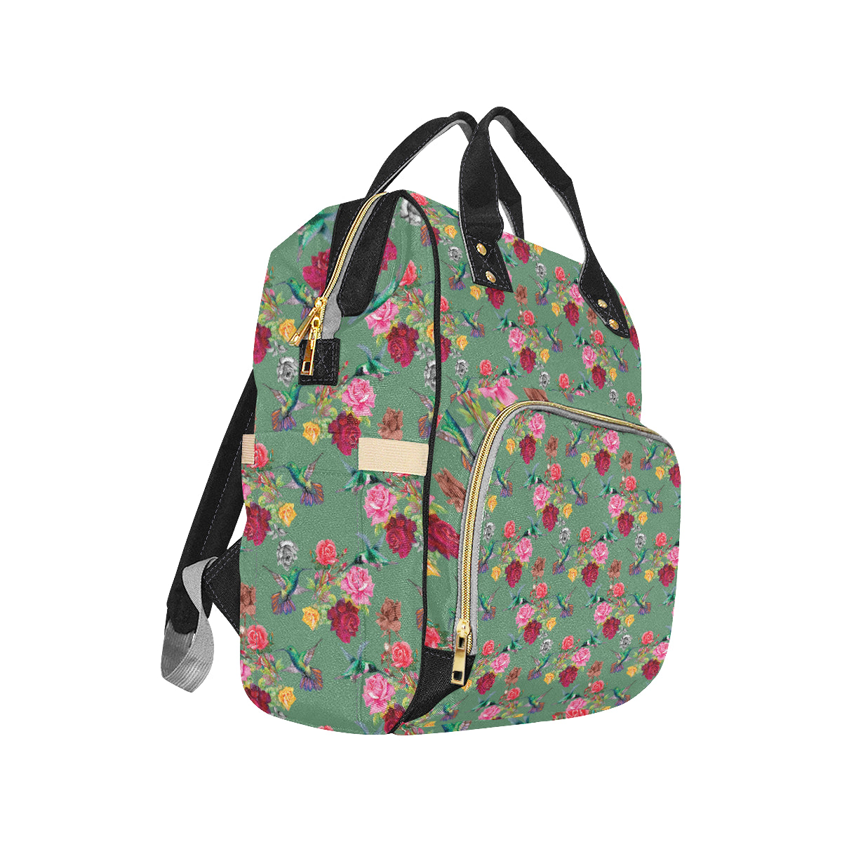 Hummingbird with Rose Themed Print Diaper Bag Backpack