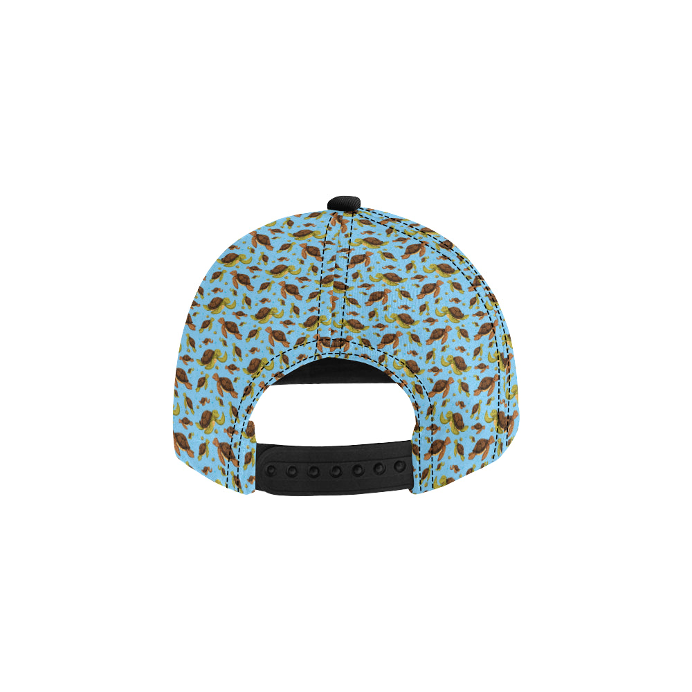 Hello Sea Turtle Print Pattern Snapback Cap