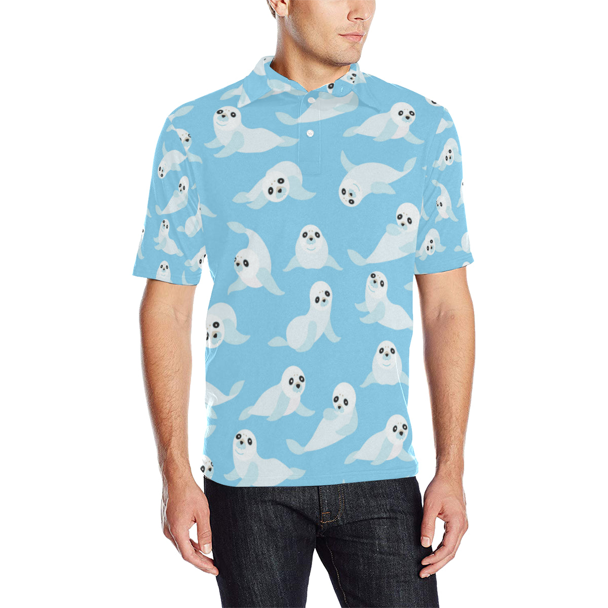 Sea Lion Cute Pattern Print Design 03 Men Polo Shirt