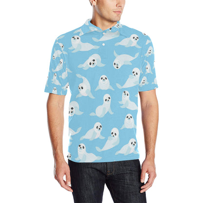 Sea Lion Cute Pattern Print Design 03 Men Polo Shirt