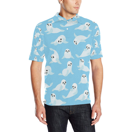 Sea Lion Cute Pattern Print Design 03 Men Polo Shirt