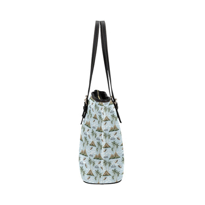 Aloha Hawaii island Design Themed Print Leather Tote Bag
