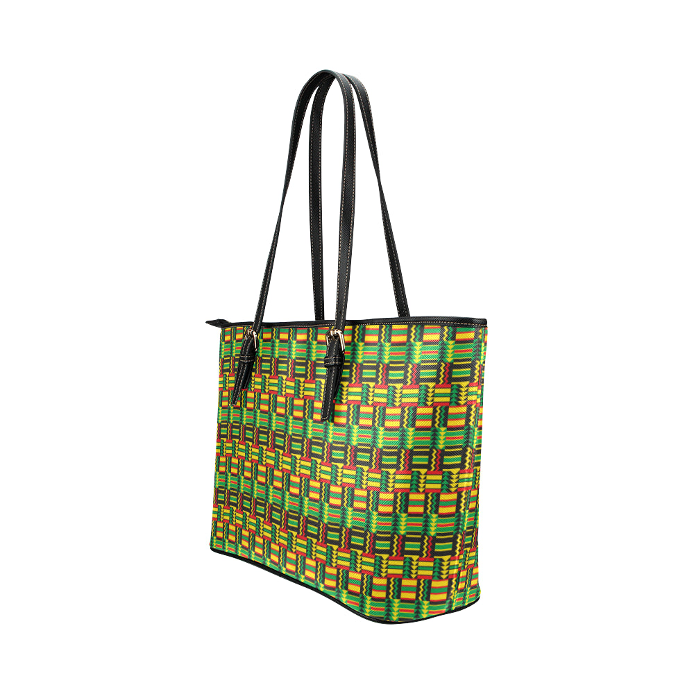 African Zip Zag Print Pattern Leather Tote Bag