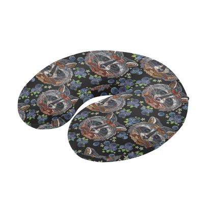 Raccoon Pattern Print Design A03 U-Shaped Travel Neck Pillow