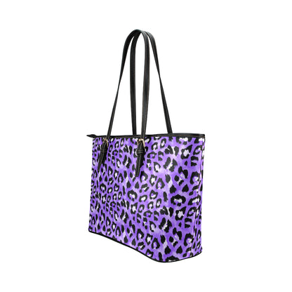 Leopard Purple Skin Print Leather Tote Bag