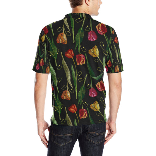 Tulip Embroidered Pattern Print Design TP01 Men Polo Shirt