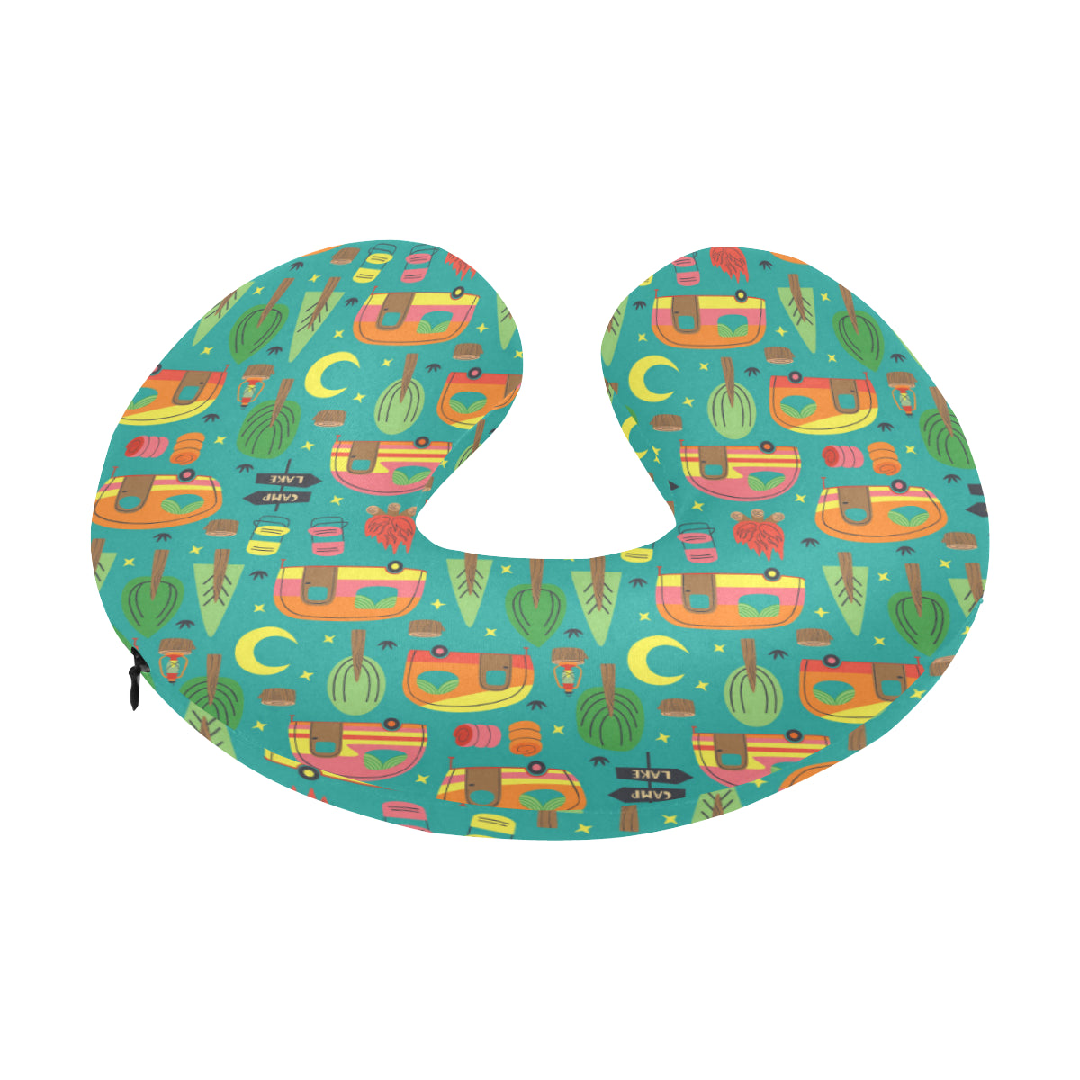 Camping Camper Pattern Print Design 05 U-Shaped Travel Neck Pillow