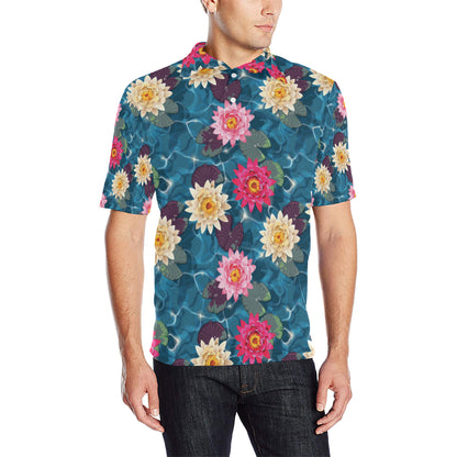 Water Lily Pattern Print Design WL05 Men Polo Shirt