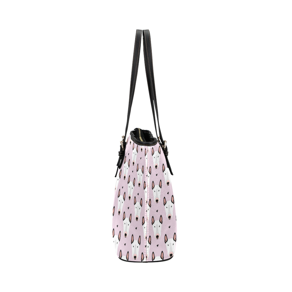 Bull Terrier Pink Print Pattern Leather Tote Bag