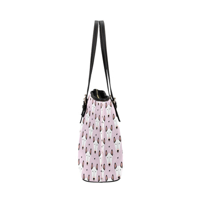 Bull Terrier Pink Print Pattern Leather Tote Bag