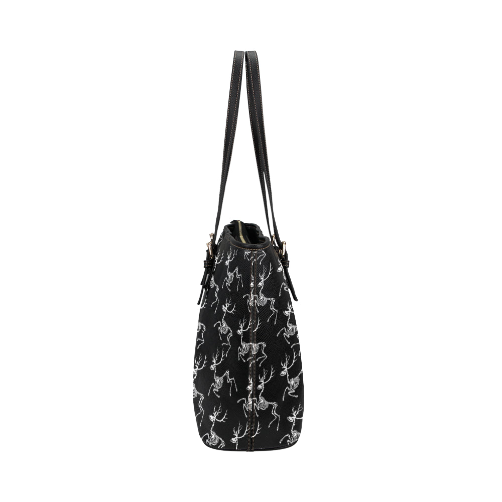 Deer Skeleton Print Pattern Leather Tote Bag