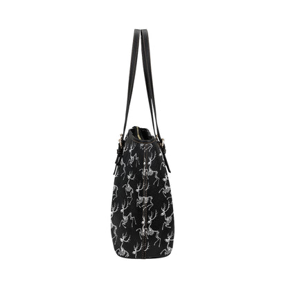Deer Skeleton Print Pattern Leather Tote Bag