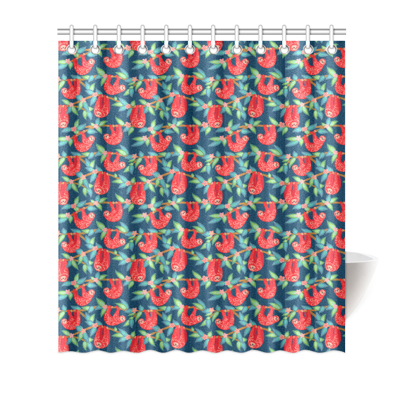 Sloth Red Design Themed Print Shower Curtain