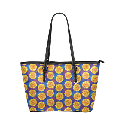 Sunflower Hand Drawn Style Print Leather Tote Bag