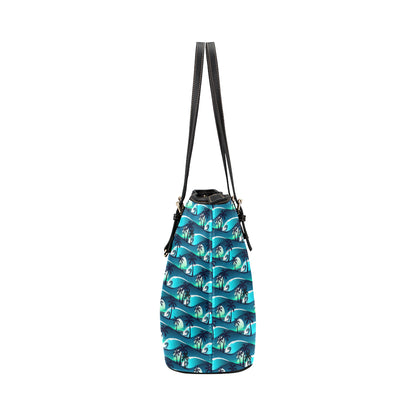 Beach Wave Design Print Leather Tote Bag